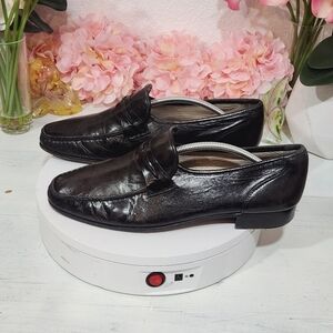 Bostonian Black Leather Dress Slip on Loafer Shoes Sz 11W